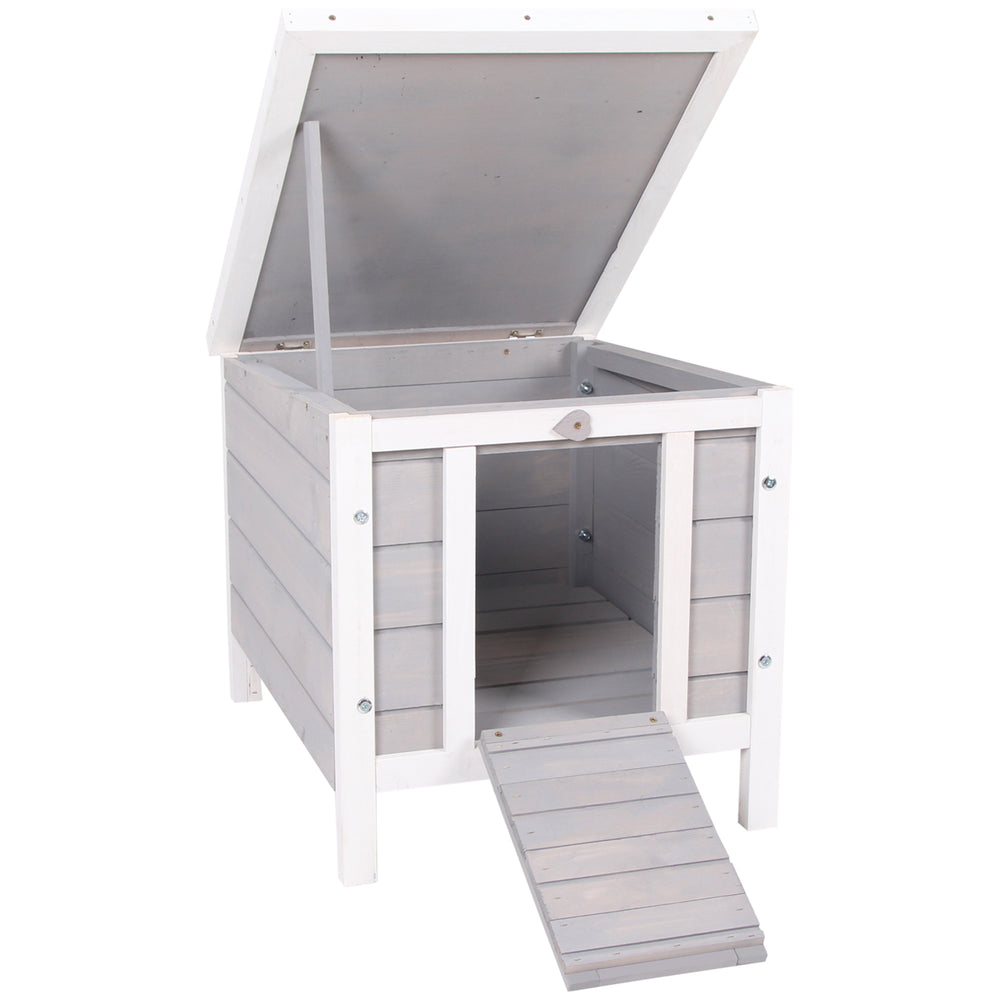 Wooden hutch with waterproof and openable asphalt roof, grey