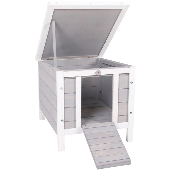 Wooden hutch with waterproof and openable asphalt roof, grey