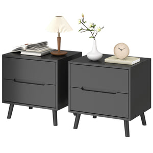Set of 2 nightstands with 2 drawers and wooden legs – Black