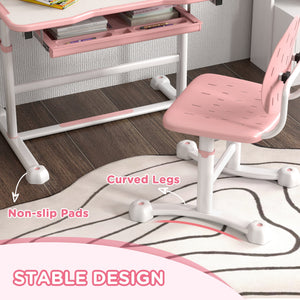 Height Adjustable Desk and Chair Set with Tilting Top, Pink