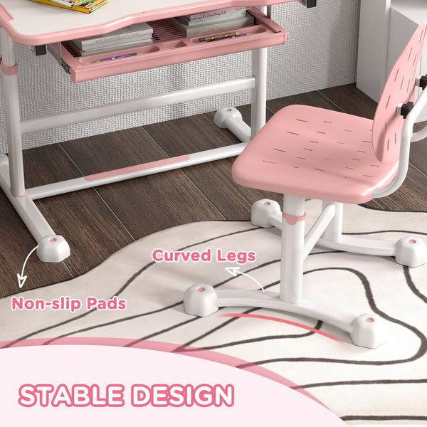 Height Adjustable Desk and Chair Set with Tilting Top, Pink