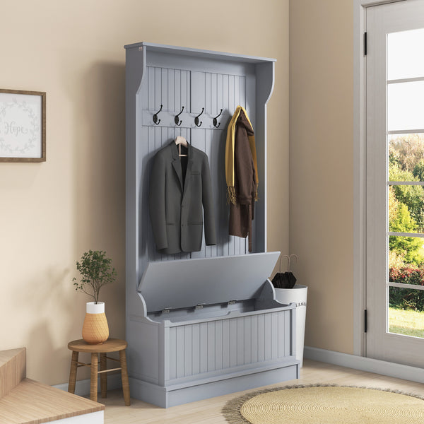 Modern 3-in-1 Hallway Unit with Coat Rack and Bench, Grey