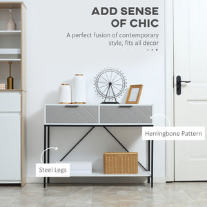 Modern console table with 2 drawers, 2 tiers with storage shelf, white