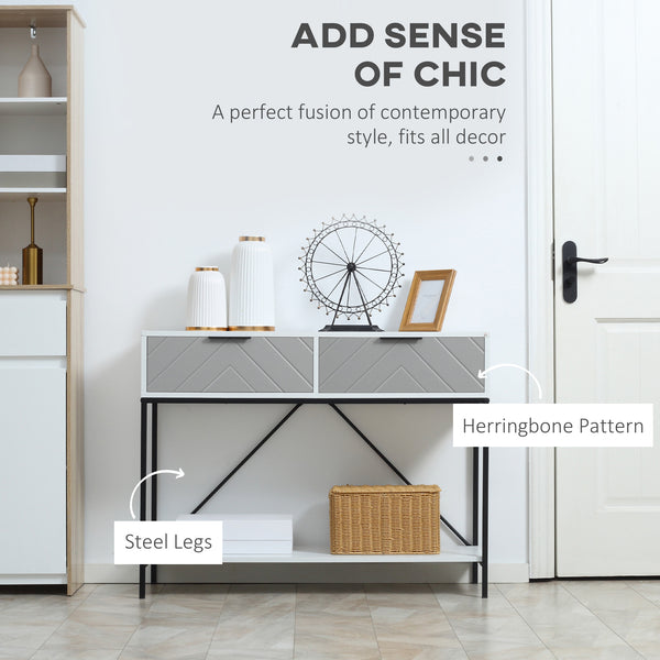 Modern console table with 2 drawers, 2 tiers with storage shelf, white