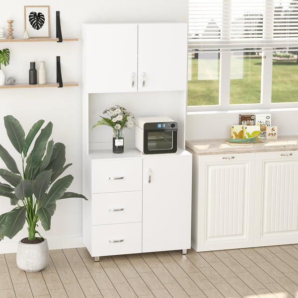 Freestanding Kitchen Buffet with Built-In Storage, White