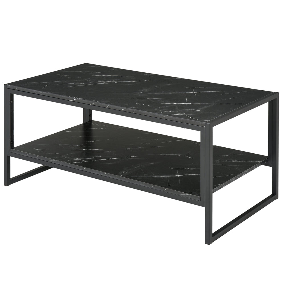 2-Tier Coffee Table with Storage Shelf Black
