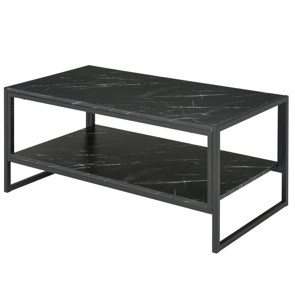 2-Tier Coffee Table with Storage Shelf Black