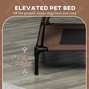 Elevated dog bed with canopy, coffee color