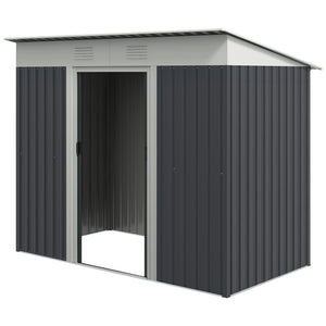 Metal garden shed with lockable sliding doors and ventilation