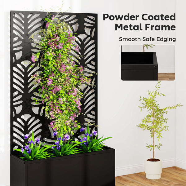 Metal planter with trellis for climbing plants 