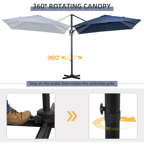 8-foot square cantilever parasol with 360° rotation, dark blue