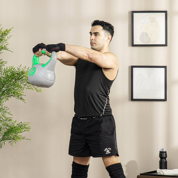 35 lb kettlebell with wide handle and stable base – Green and gray