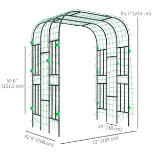 Arched garden trellis with netting for climbing plants 