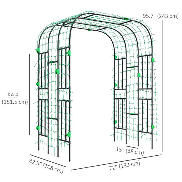Arched garden trellis with netting for climbing plants 