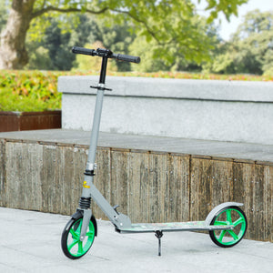 Height-adjustable scooter, rear brake, large 20 cm wheel, foldable, green