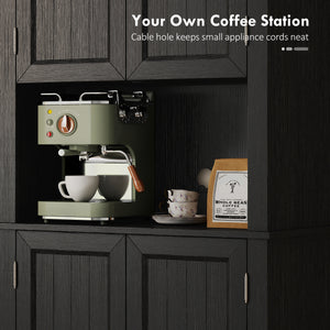 Kitchen cabinet with 12 door shelves and microwave stand, black