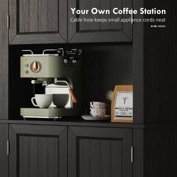 Kitchen cabinet with 12 door shelves and microwave stand, black