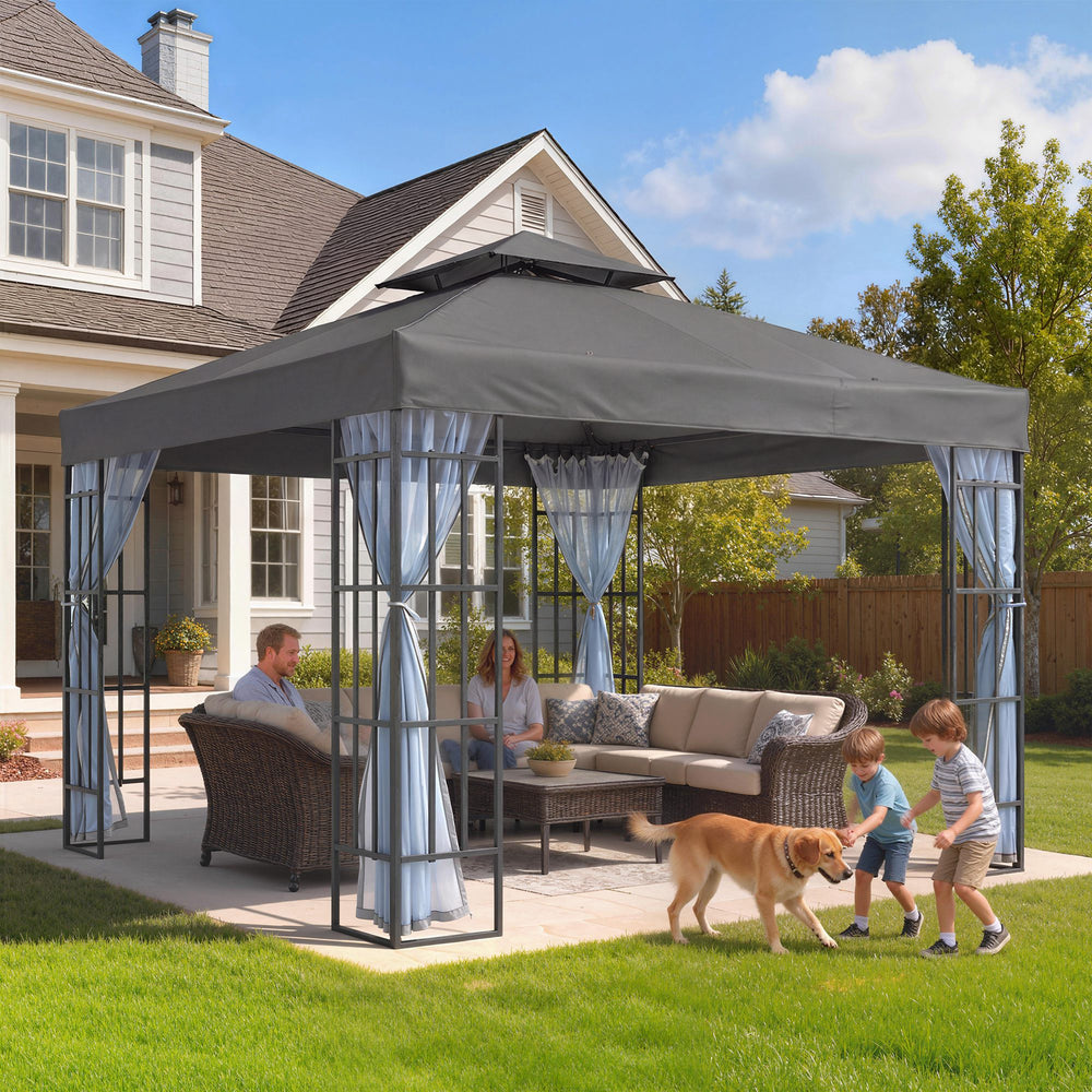 10'x10' Garden Gazebo Patio Canopy Portable Party Event Backyard w/ Mosquito Netting Dark Grey