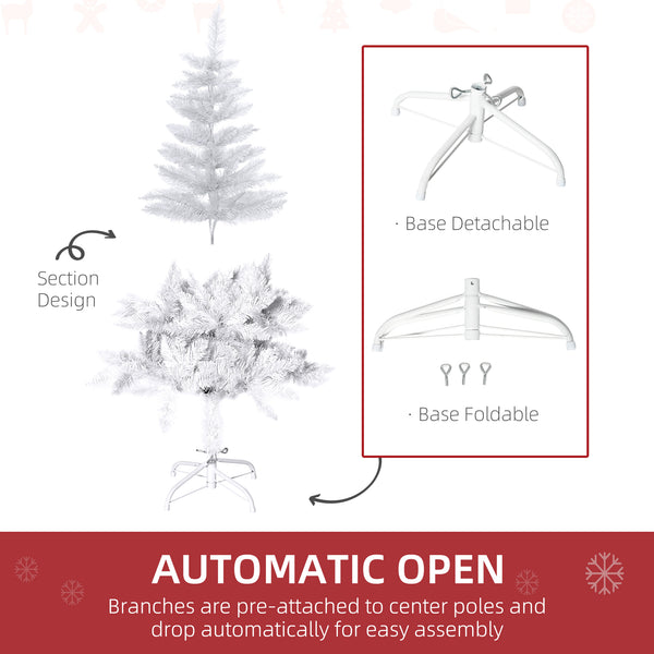 4ft White Artificial Christmas Tree with Realistic Pine Branches and Automatic Opening