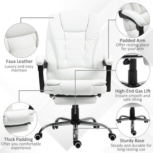 High-back office chair in synthetic leather with retractable footrest, white