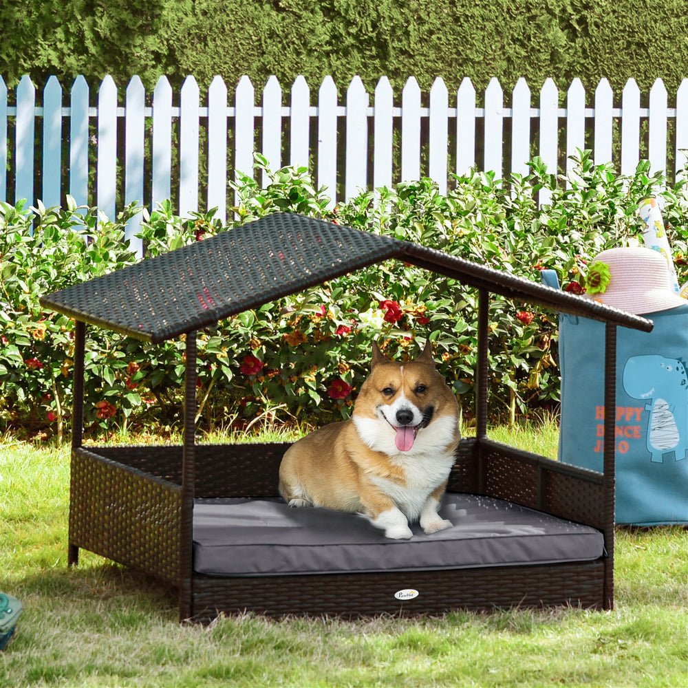 Wicker dog bed with cushion