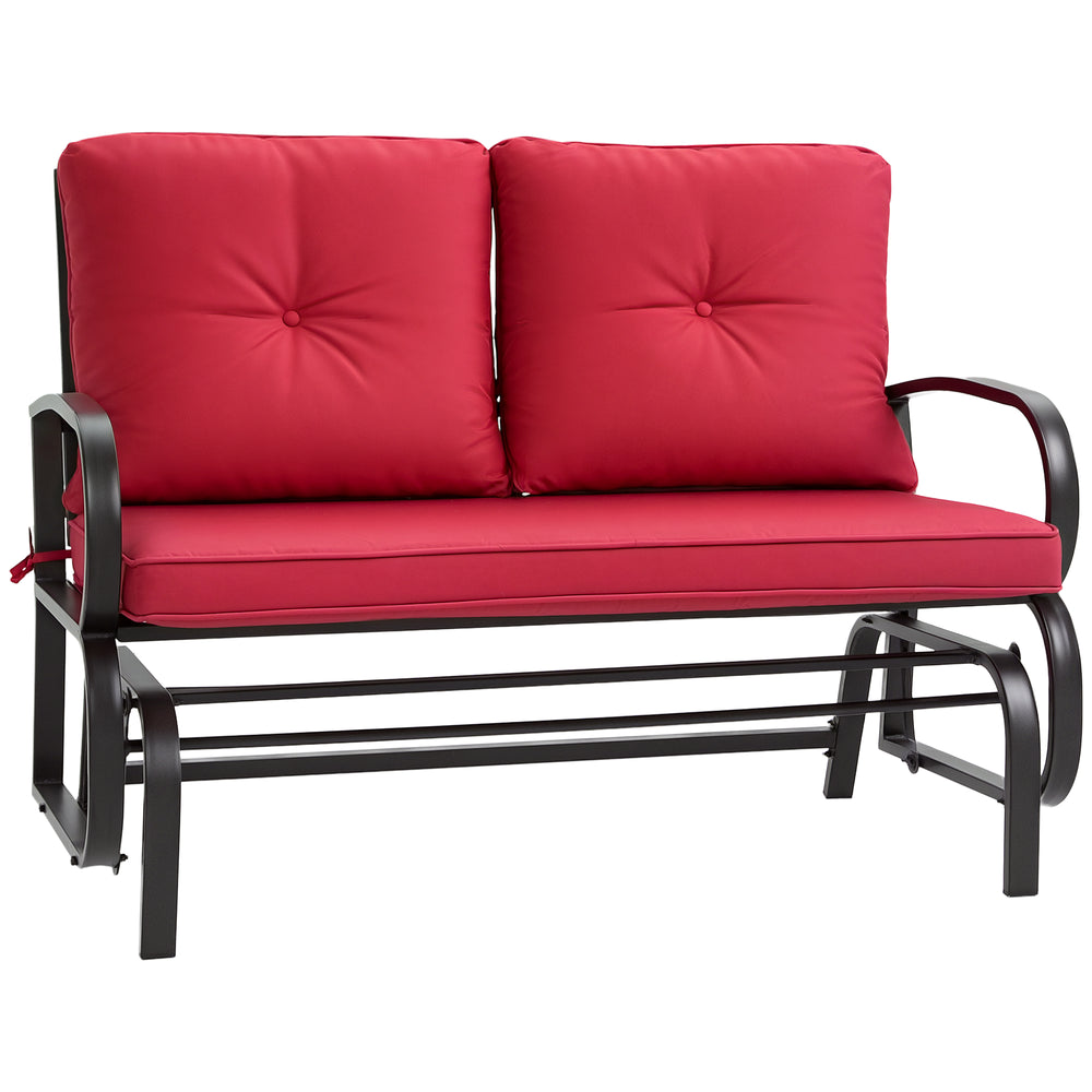 Two-seater rocking chair with steel frame and cushions, red 