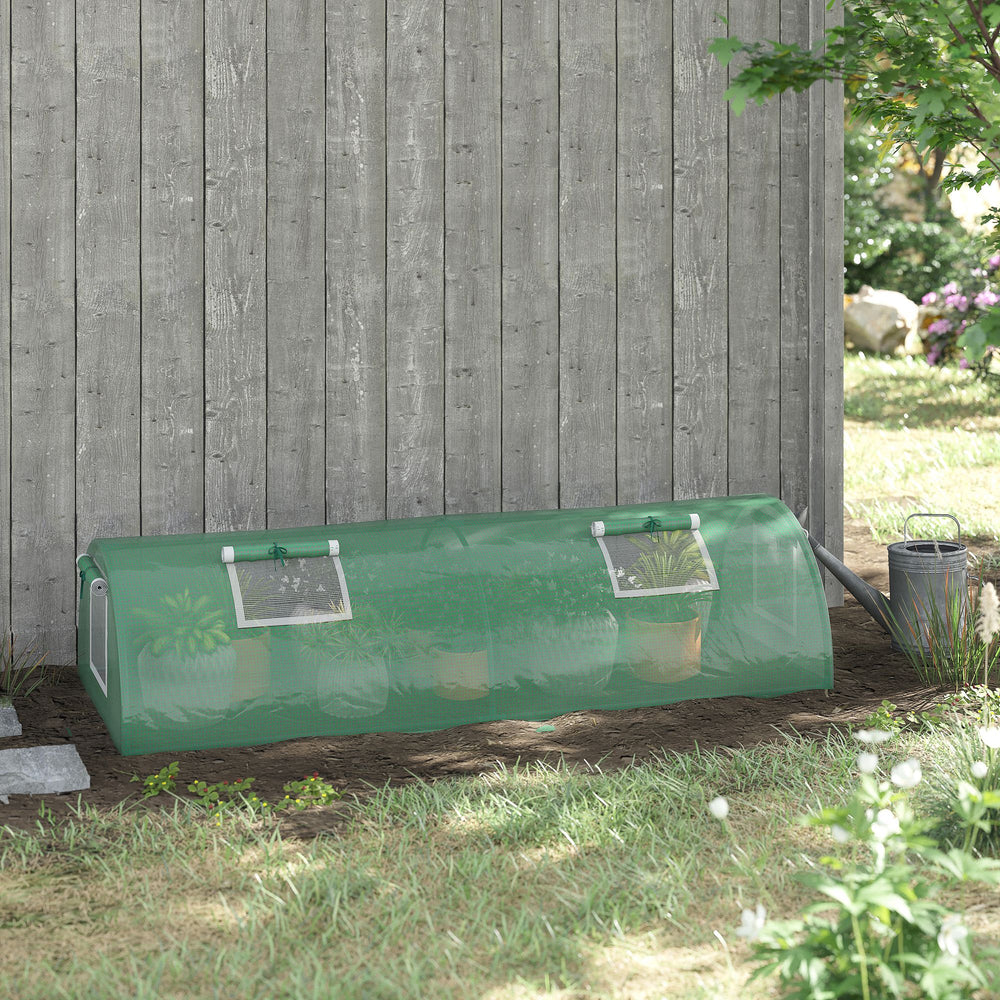 Portable mini greenhouse with 5 mesh windows and steel frame