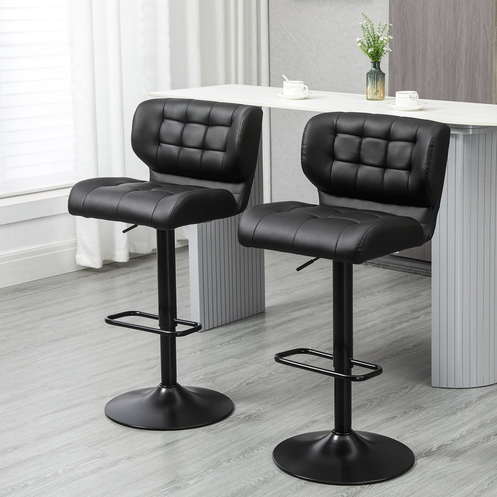 Set of 2 swivel bar stools in synthetic leather, black