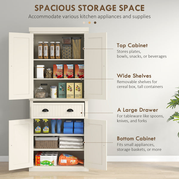 72" Pantry with Drawer, Doors, Cream White