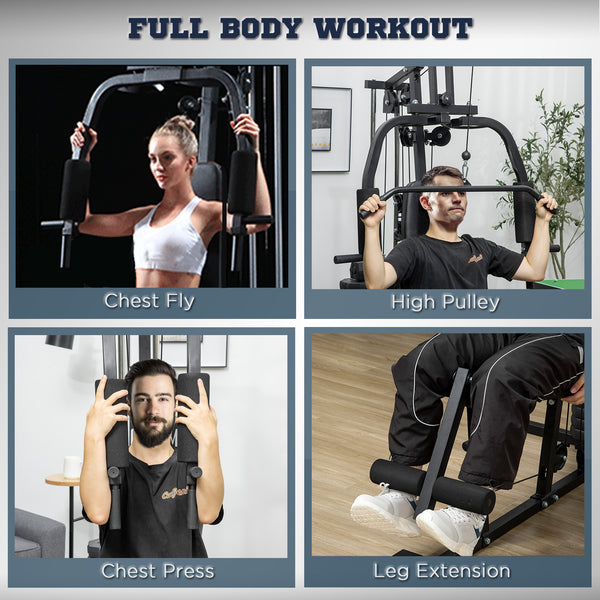 Multifunction weight station with a 45 kg weight stack, for back, chest, arms, and a full body workout.