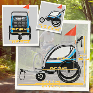3-in-1 bike trailer with 5-point harness, storage, blue