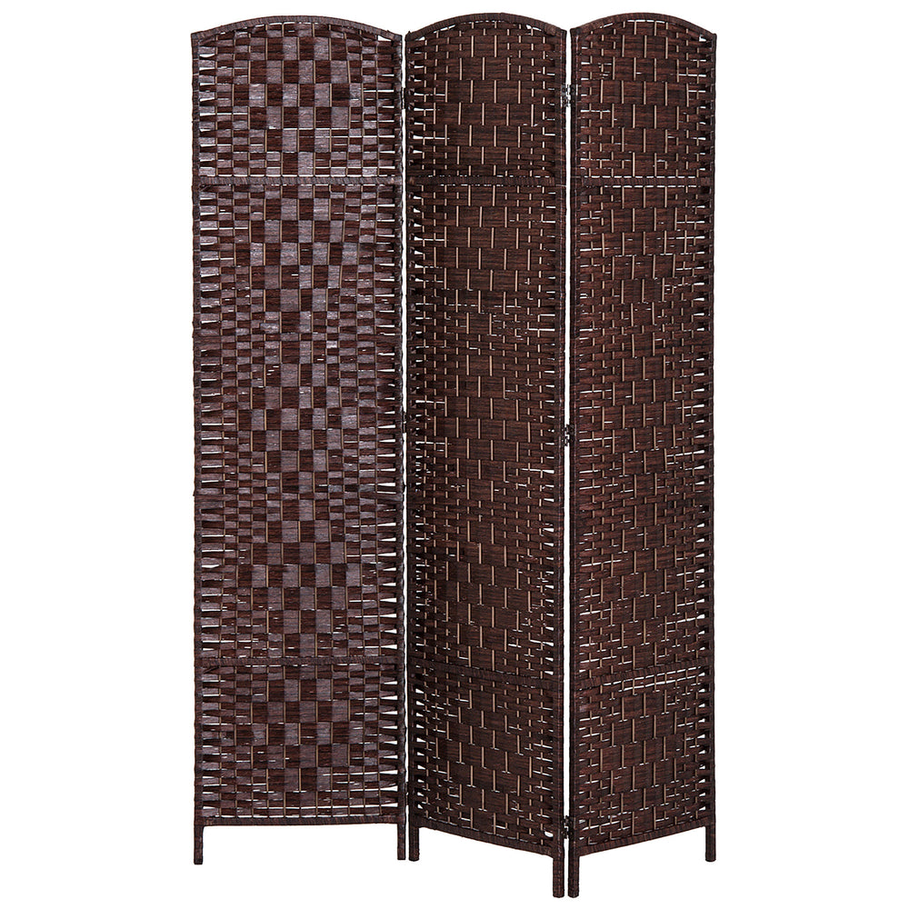 3-Panel Folding Room Divider with Wooden Frame, Brown