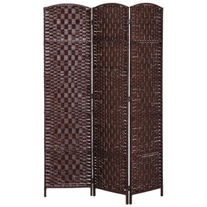 3-Panel Folding Room Divider with Wooden Frame, Brown