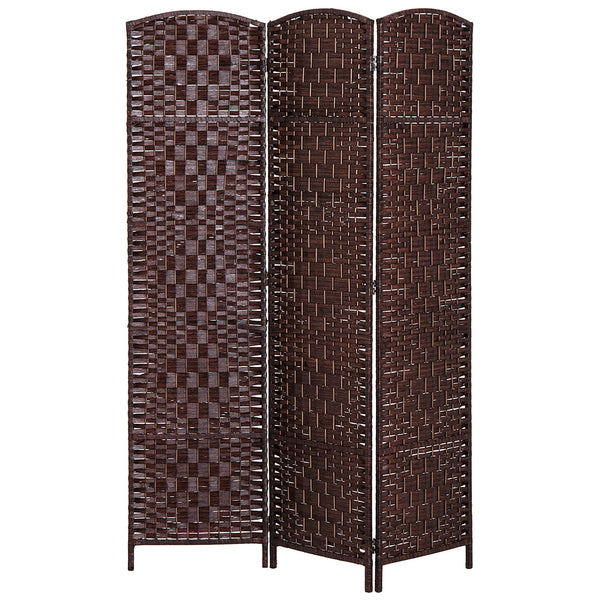 3-Panel Folding Room Divider with Wooden Frame, Brown