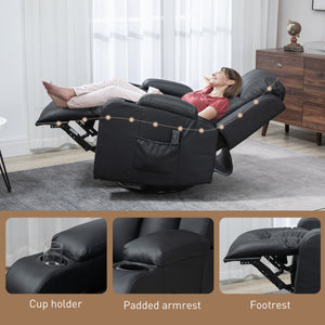 Massage recliner chair, 360° swivel, upholstered in synthetic leather, black