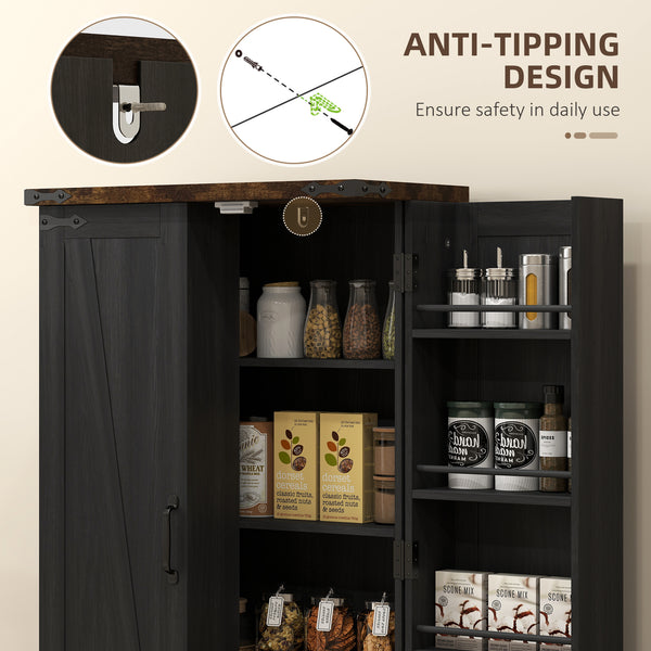 Country Style Pantry with Doors and Adjustable Shelves, Black