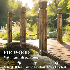 Decorative carbonized wooden bridge with chain railings for garden path, 1.5 m (5 ft)
