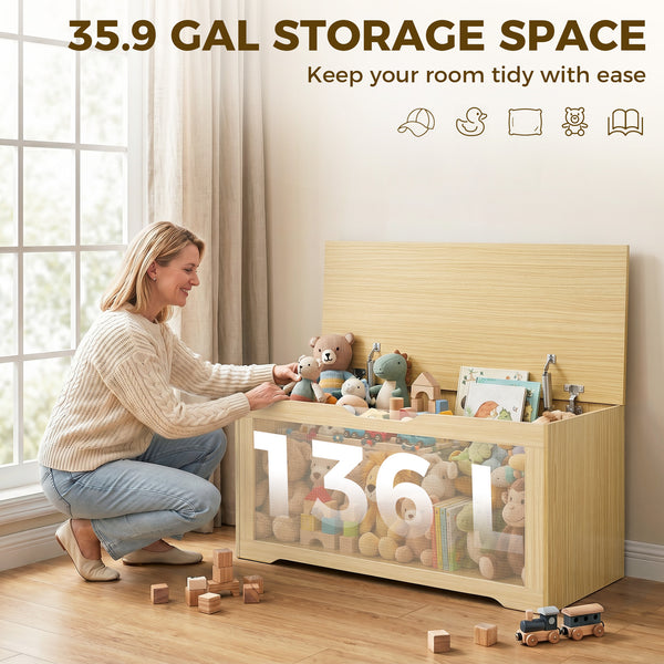 35.9 gal. storage chest with rattan front and soft-close lid – Oak