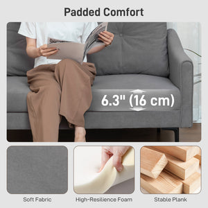 2 seater sofa with high resilience foam, thick padding, gray