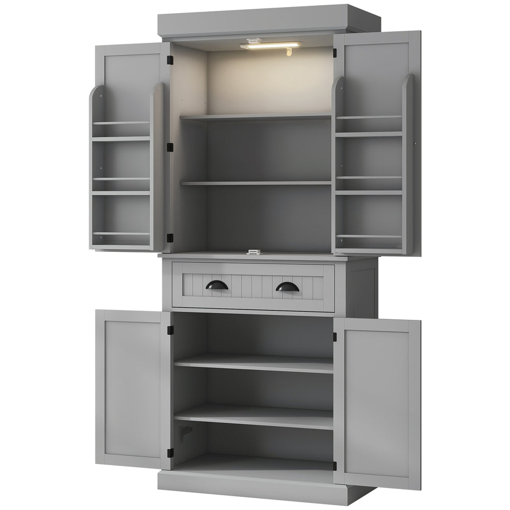 Storage unit with LED lighting and spice shelves, gray