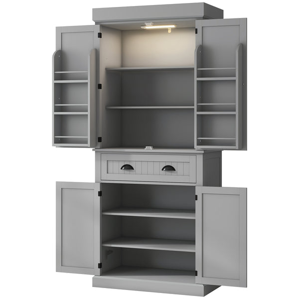 Storage unit with LED lighting and spice shelves, gray