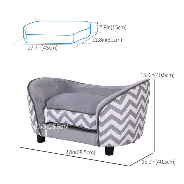 Raised Dog Sofa with Storage, Removable Cushion Cover, Grey