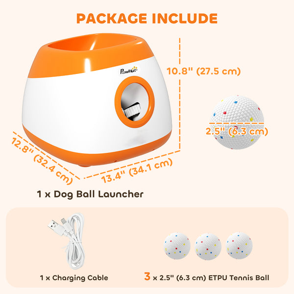 Automatic Dog Ball Launcher, Automatic Ball Launcher with 6 ETPU Balls, 26-79ft, for Medium and Large Dogs, Orange