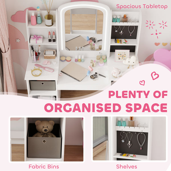 Dressing table and chair set with illuminated mirror, white