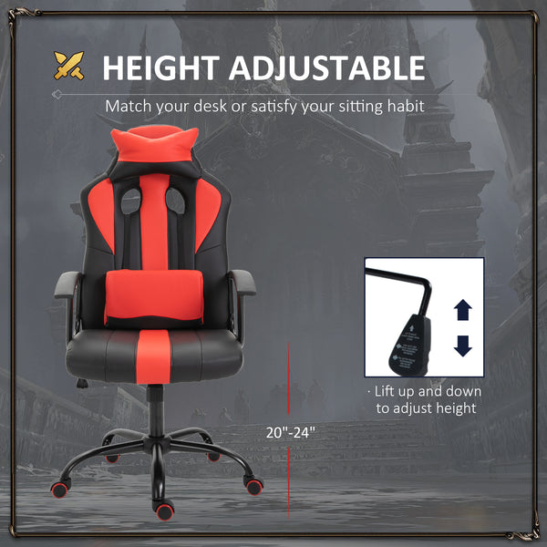 PU leather office chair, swivel, with lumbar support and cushion, red.