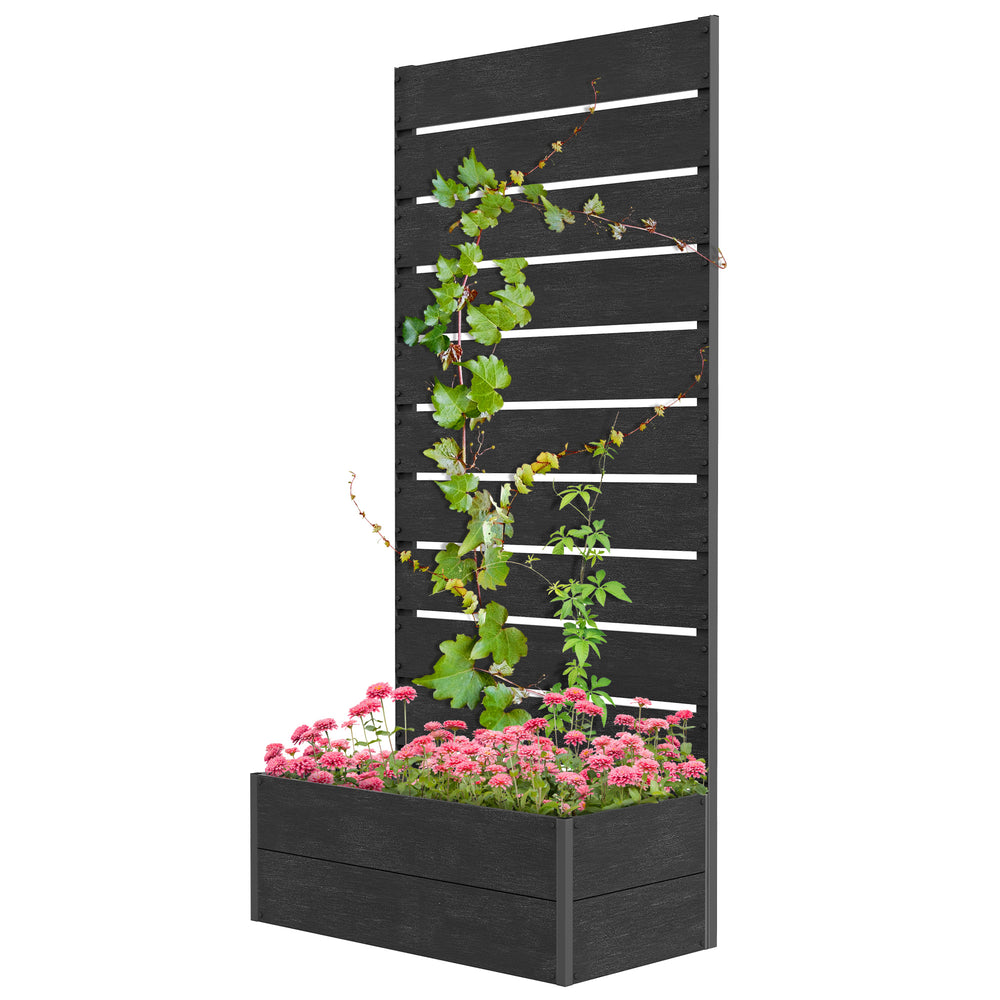 Raised planter with trellis for climbing plants, black