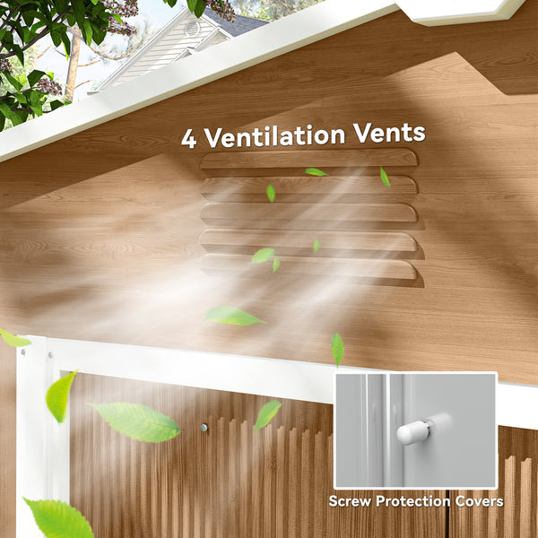 Metal garden shed with lockable sliding doors and ventilation
