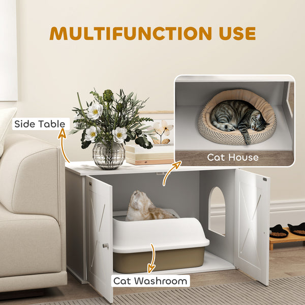 Concealed litter box cabinet with double doors, white