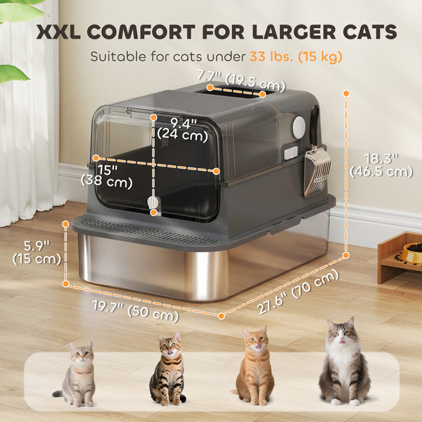 XXL stainless steel enclosed litter box, black