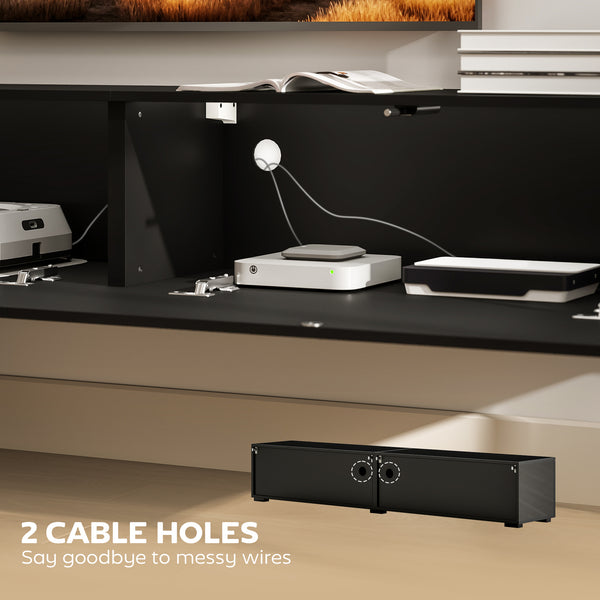 Floating TV Stand for TVs up to 75 Inch, 70.9" TV Cabinet, Entertainment Center with 2 Flip Doors, High Gloss Black